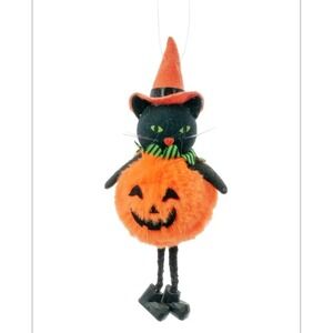 Ornament Halloween Cute Black‎ Cat Pumpkin Hanging NWT